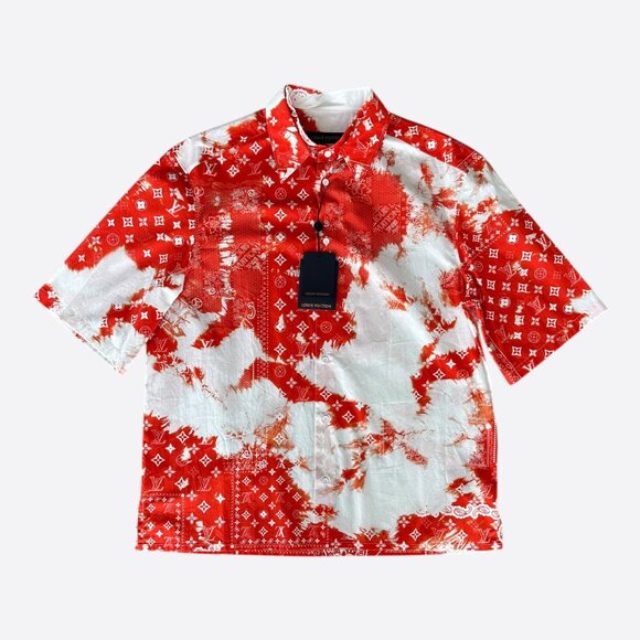 Louis Vuitton Red Bandana Bleached Short Sleeve Button Up Shirt - Picture 1 of 8